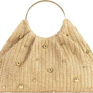 Versatile Chic Straw Handbag with Beaded Detail - Ideal for Elegant Events